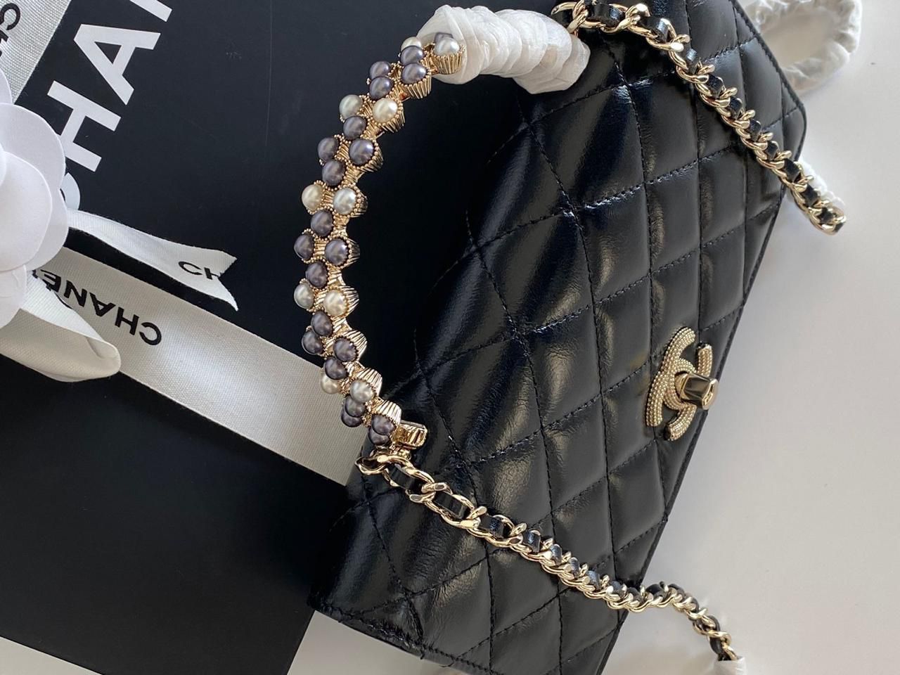 Chanel Black Quilted Leather Mini Metal Top Handle Bag