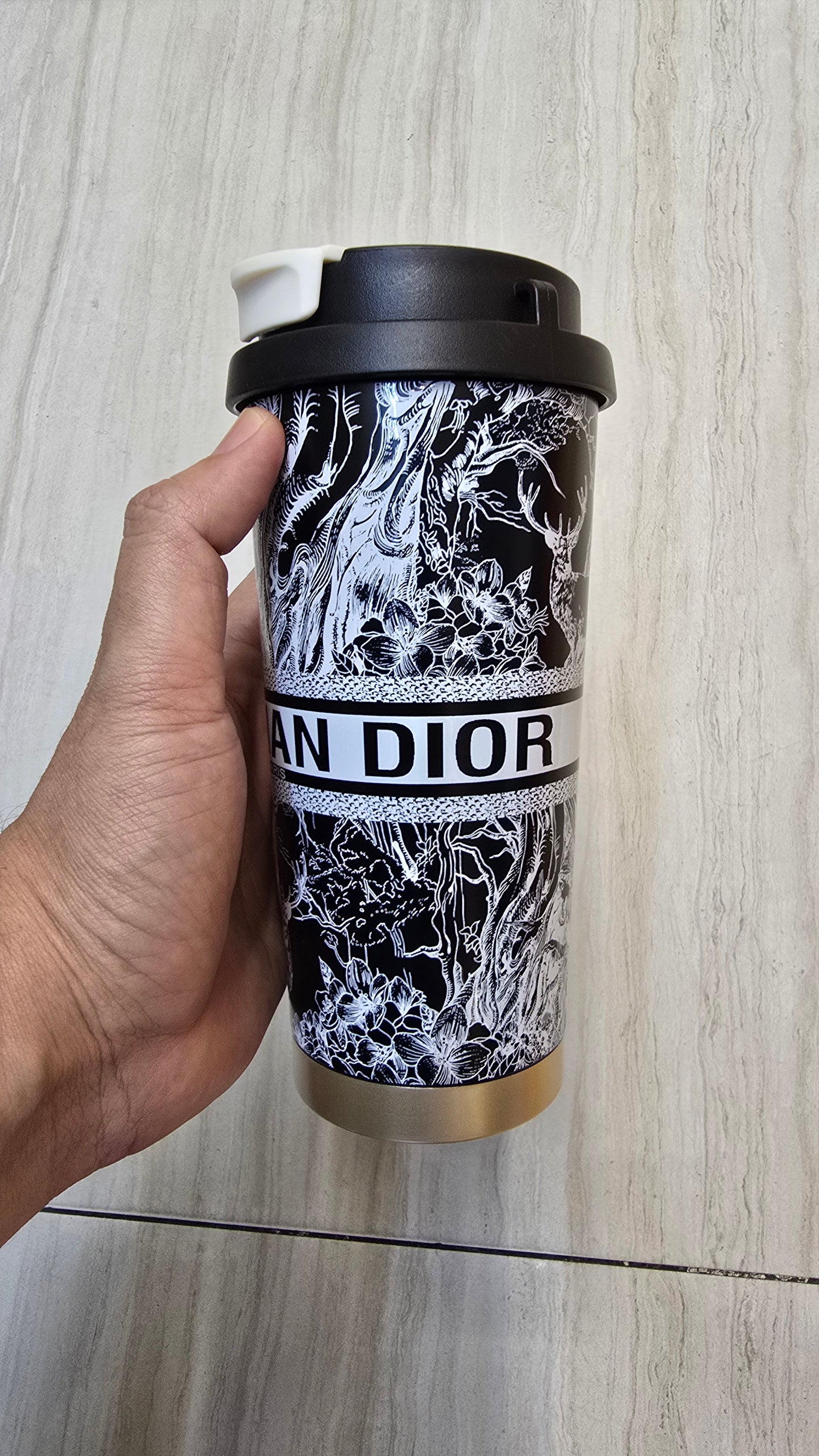 Christian Dior Oblique Travel Coffee Tumbler – Reusable Cup for Hot & Cold Drinks