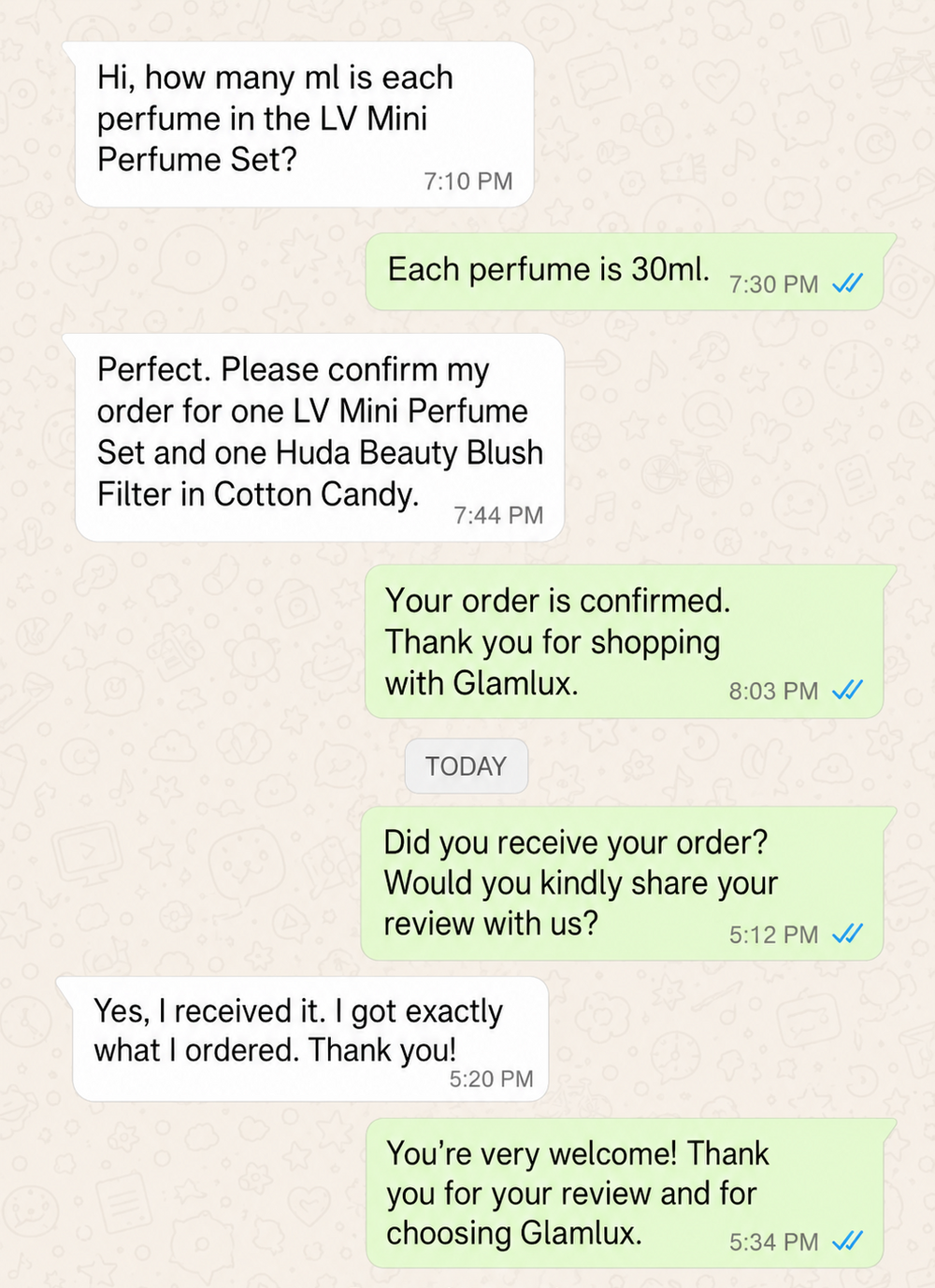 Customer WhatsApp review