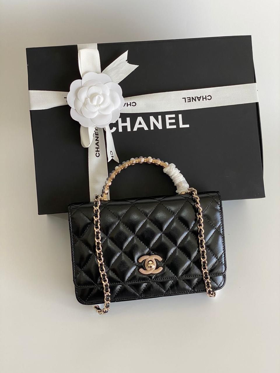 Chanel Black Quilted Leather Mini Metal Top Handle Bag