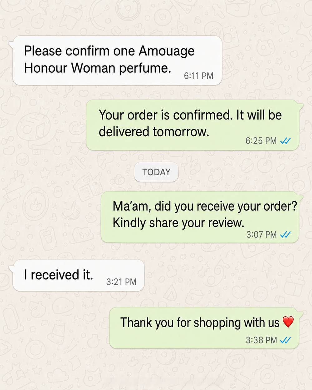 Customer WhatsApp review