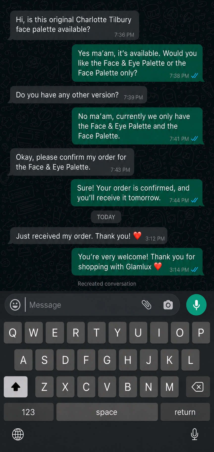 Customer WhatsApp review
