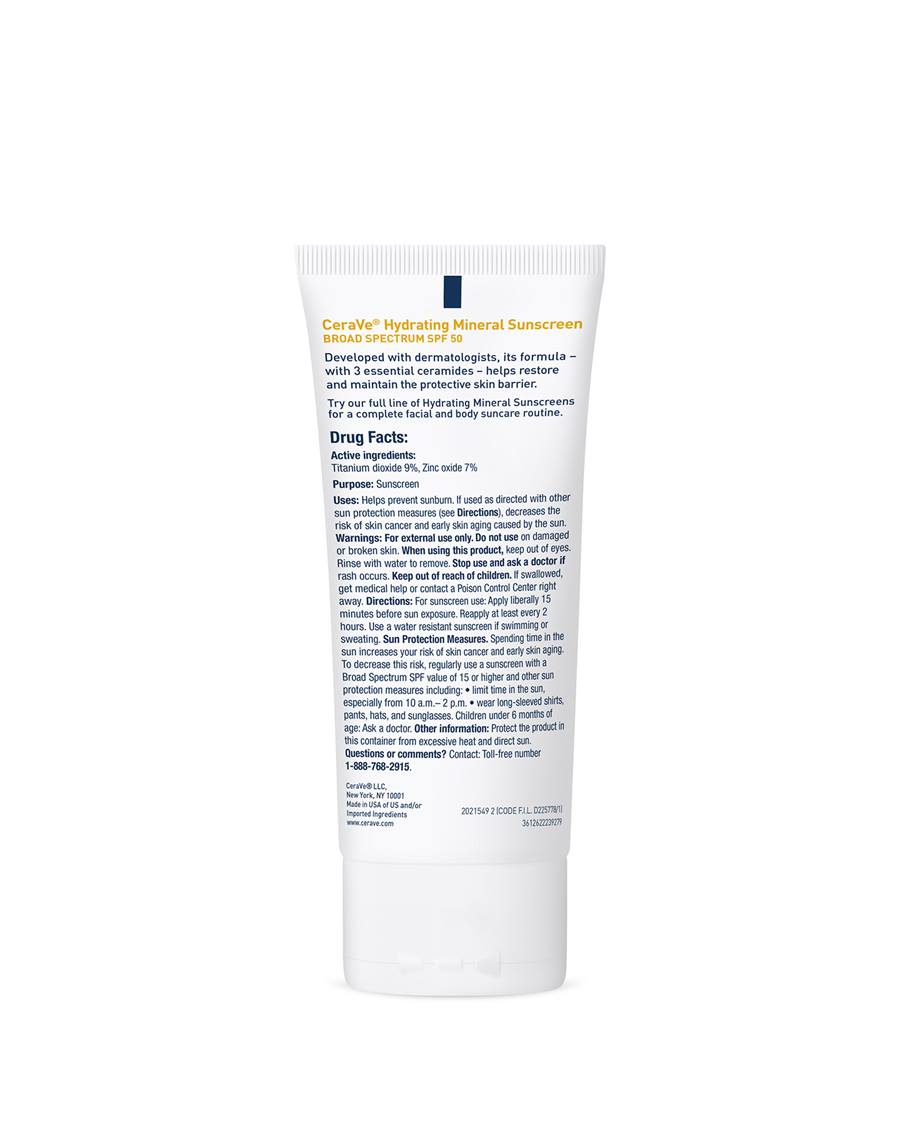 CeraVe Hydrating Mineral Sunscreen – Broad Spectrum SPF 50 Face Lotion