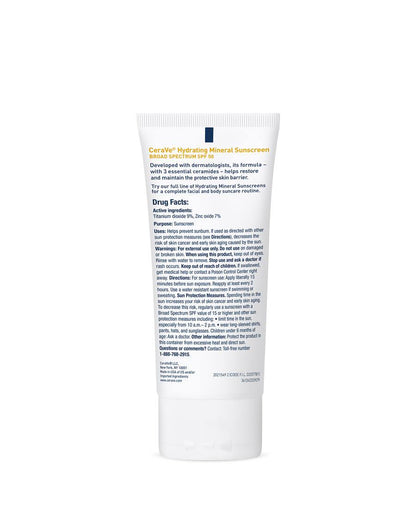 CeraVe Hydrating Mineral Sunscreen – Broad Spectrum SPF 50 Face Lotion