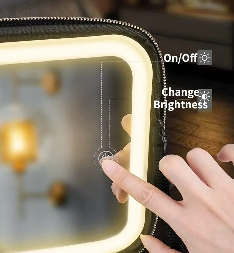 LED Mirror Makeup Travel Case – PU Leather Cosmetic Organizer