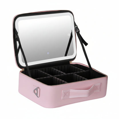 LED Mirror Makeup Travel Case – PU Leather Cosmetic Organizer