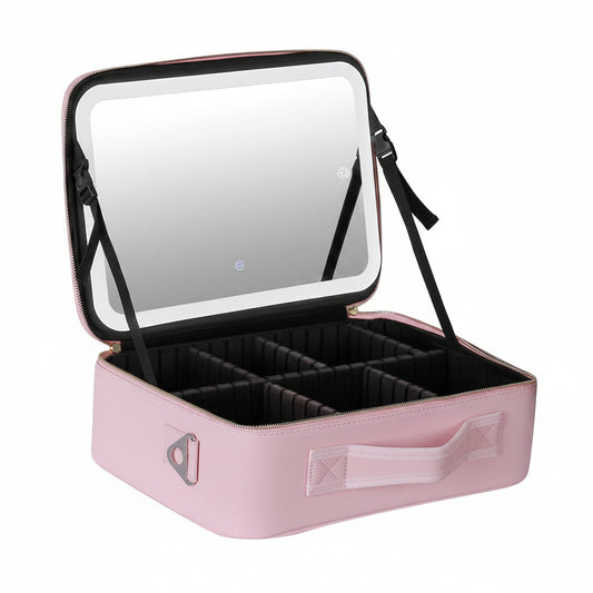 LED Mirror Makeup Travel Case – PU Leather Cosmetic Organizer