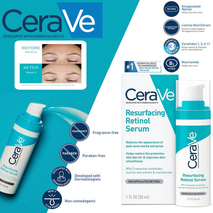 CeraVe Resurfacing Retinol Serum 30ml – For Post-Acne Marks, Smooth & Even Skin
