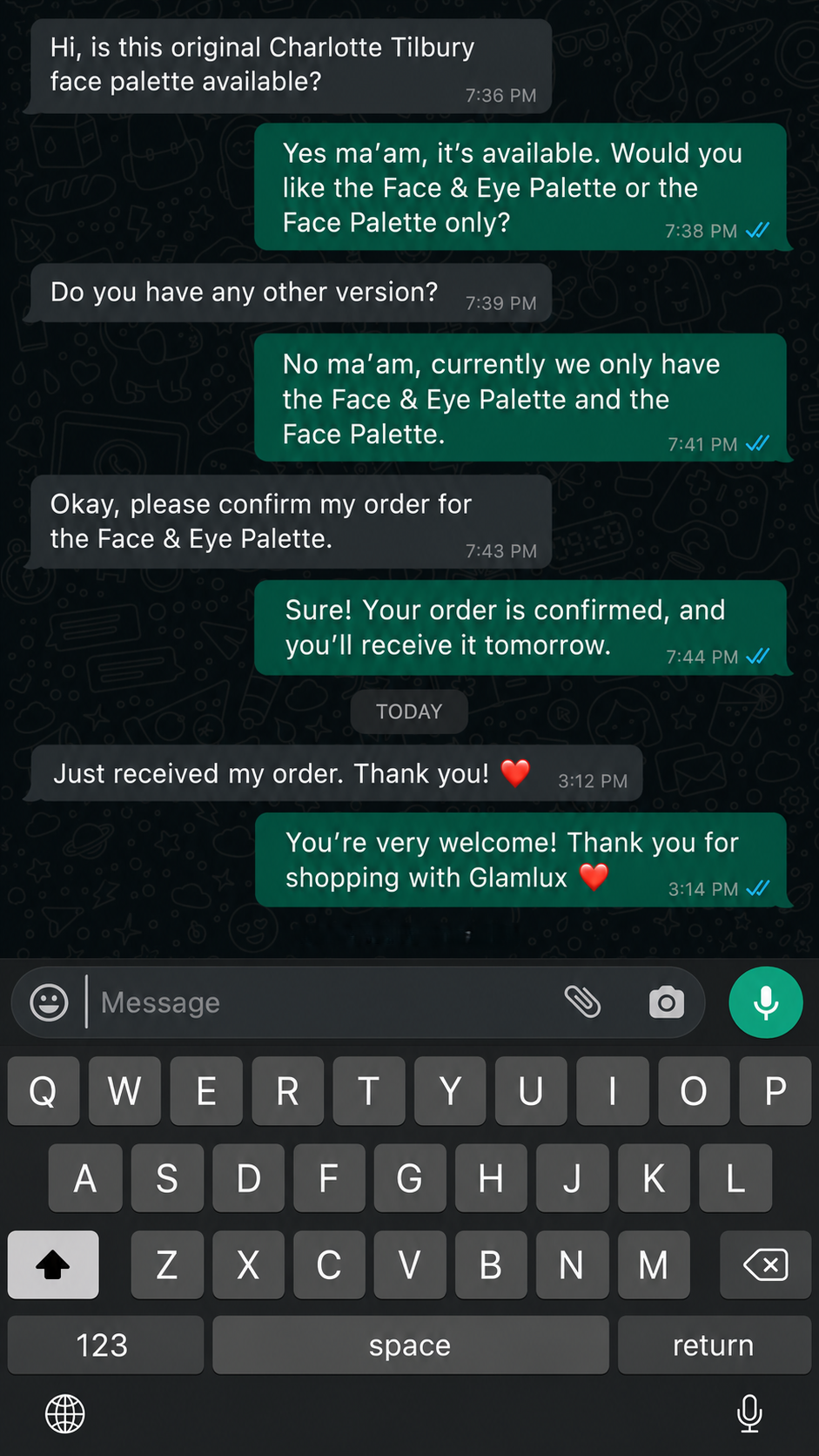 Customer WhatsApp review