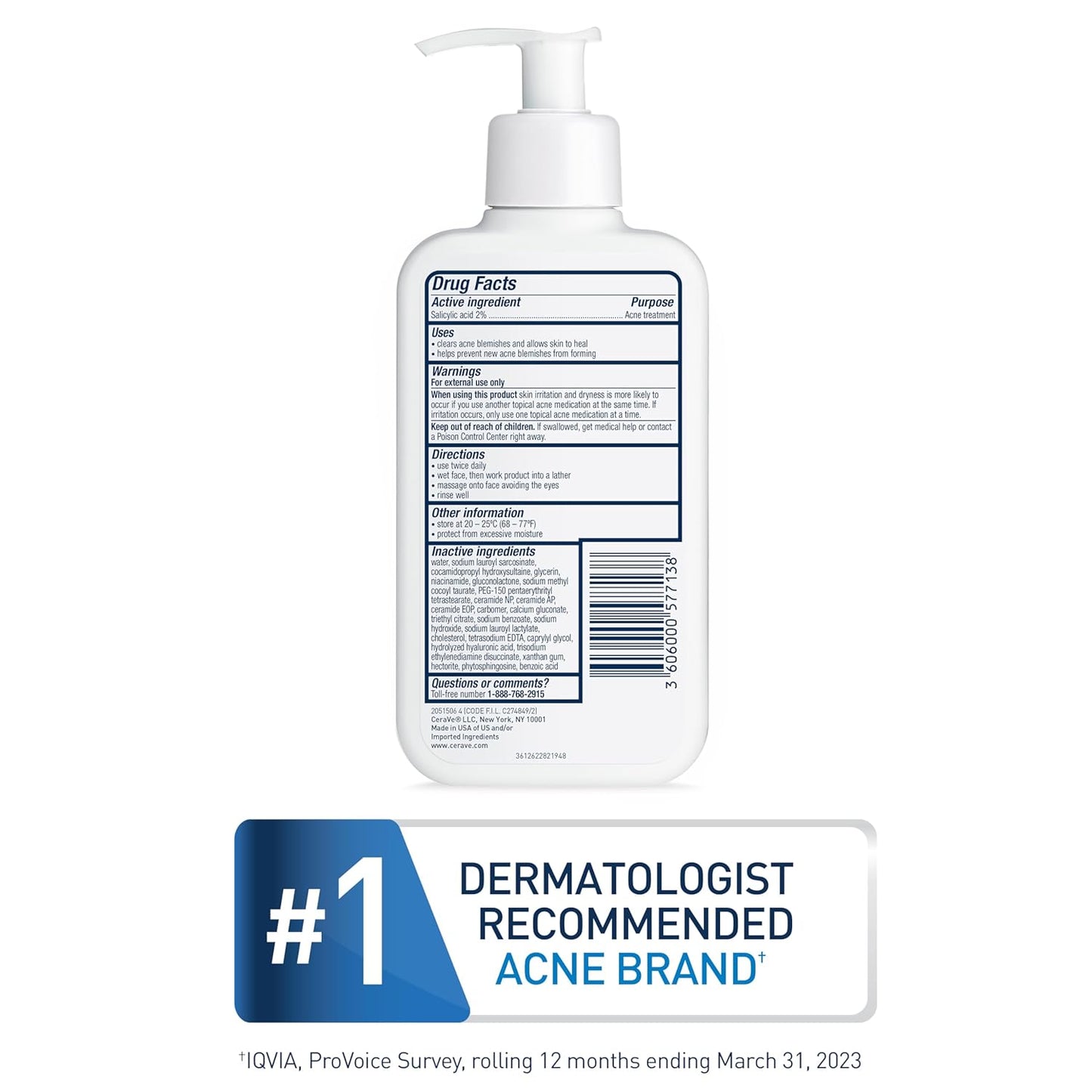 CeraVe Acne Control Cleanser 2% Salicylic Acid – Oil Control Face Wash for Acne & Blackheads