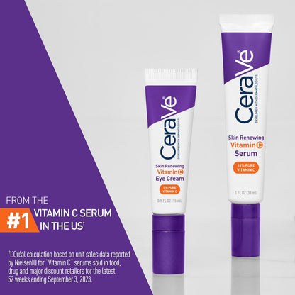 CeraVe Skin Renewing Vitamin C Serum 30ml – Brightening Antioxidant Face Serum for Even Skin Tone