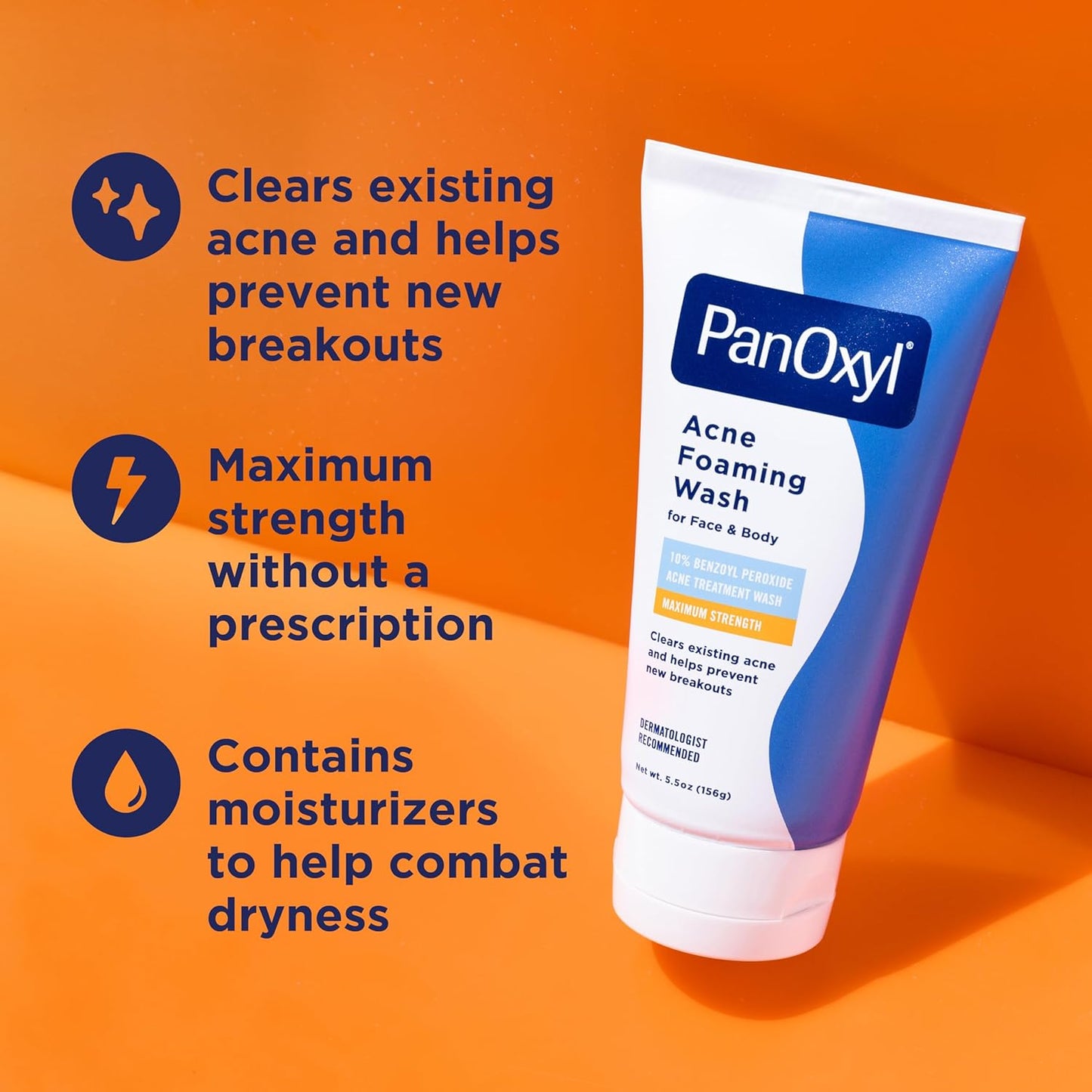 PanOxyl Acne Wash – 4% & 10% Benzoyl Peroxide Face & Body Cleanser for Acne Treatment