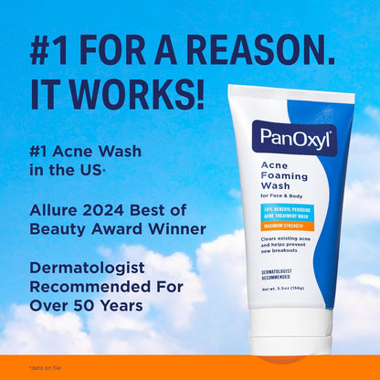 PanOxyl Acne Wash – 4% & 10% Benzoyl Peroxide Face & Body Cleanser for Acne Treatment