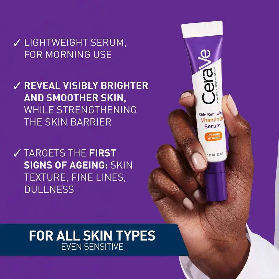 CeraVe Skin Renewing Vitamin C Serum 30ml – Brightening Antioxidant Face Serum for Even Skin Tone