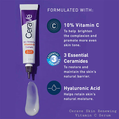 CeraVe Skin Renewing Vitamin C Serum 30ml – Brightening Antioxidant Face Serum for Even Skin Tone