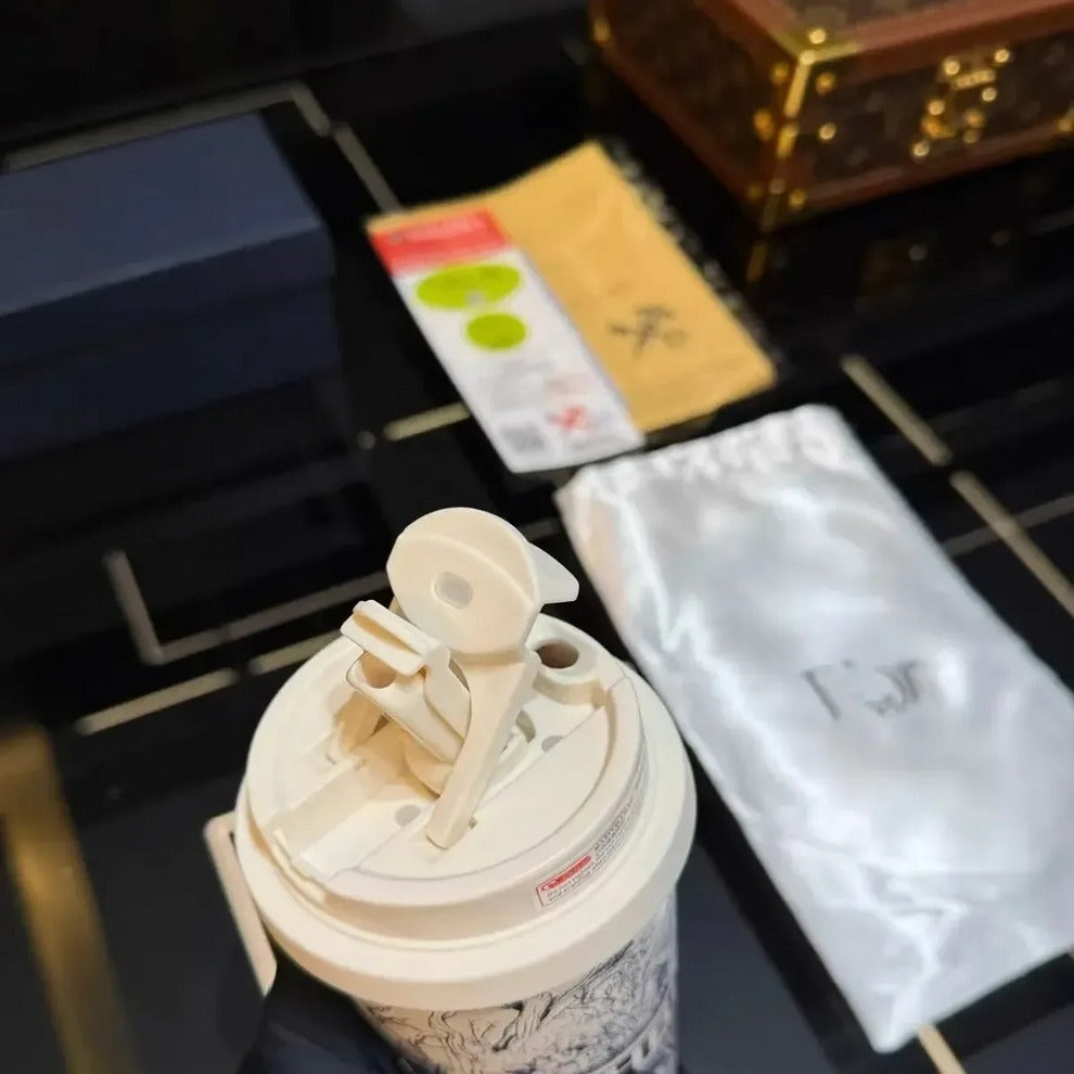 Christian Dior Oblique Travel Coffee Tumbler – Reusable Cup for Hot & Cold Drinks