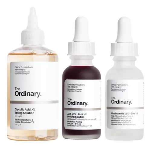 The Ordinary Skincare Set – Niacinamide 10% + Zinc 1%, AHA 30% + BHA 2% Peel & Glycolic Acid 7% Toner for Acne, Pores & Bright Skin