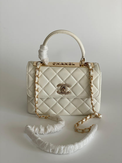 Chanel Off White Quilted Leather Small Trendy CC Flap Bag