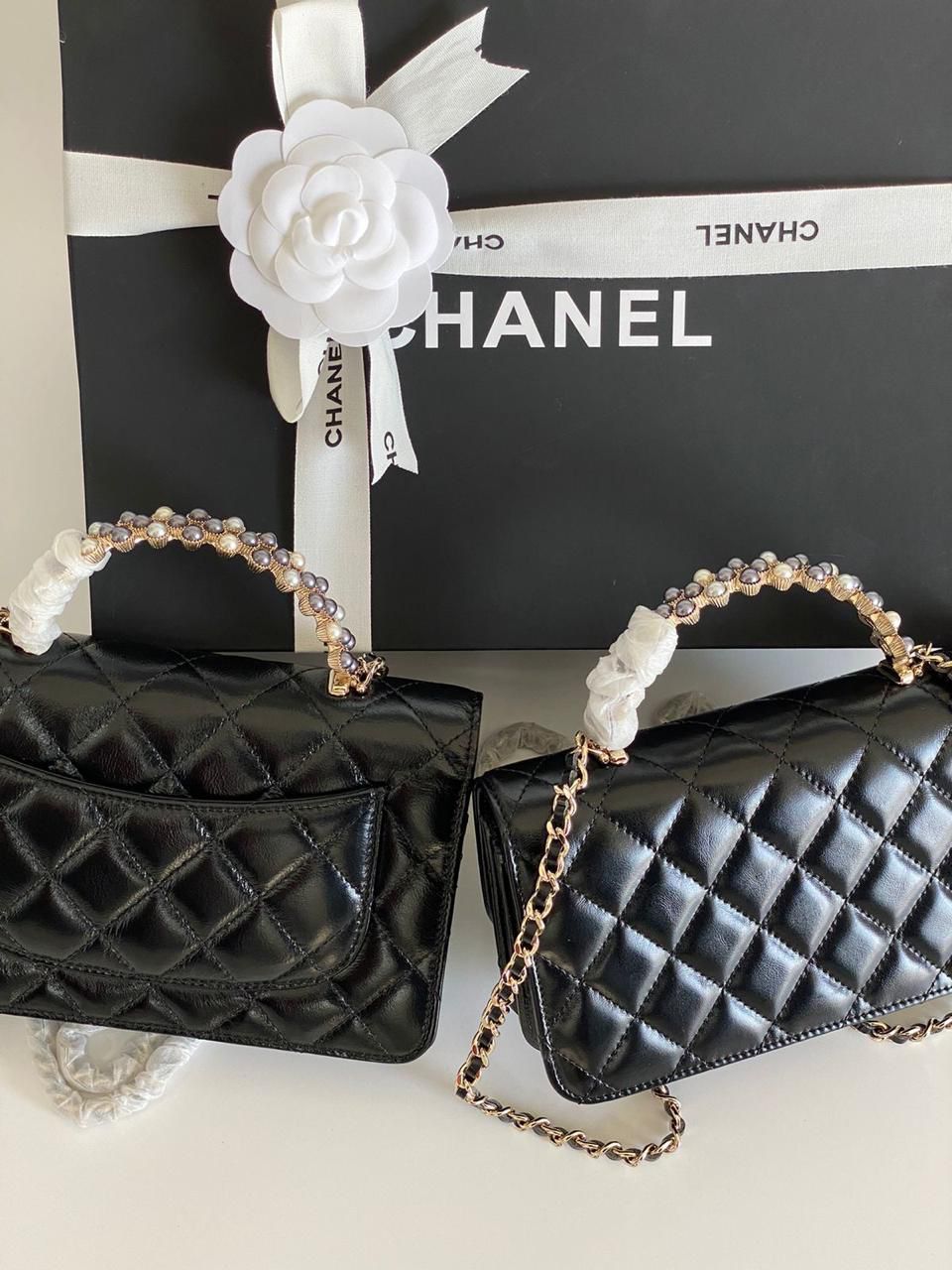 Chanel Black Quilted Leather Mini Metal Top Handle Bag