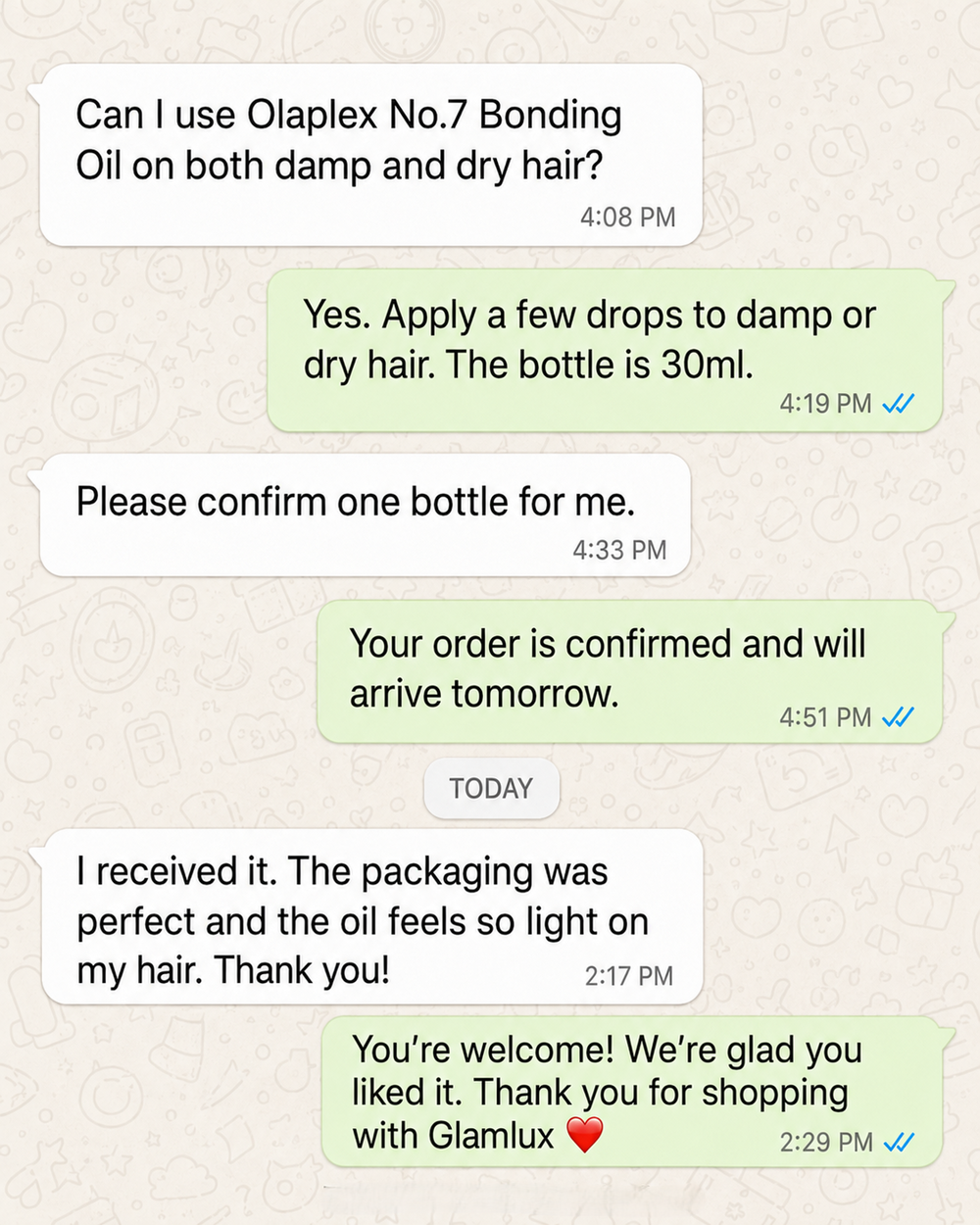 Customer WhatsApp review