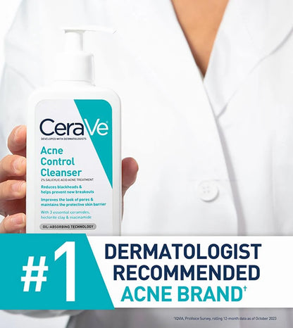 CeraVe Acne Control Cleanser 2% Salicylic Acid – Oil Control Face Wash for Acne & Blackheads
