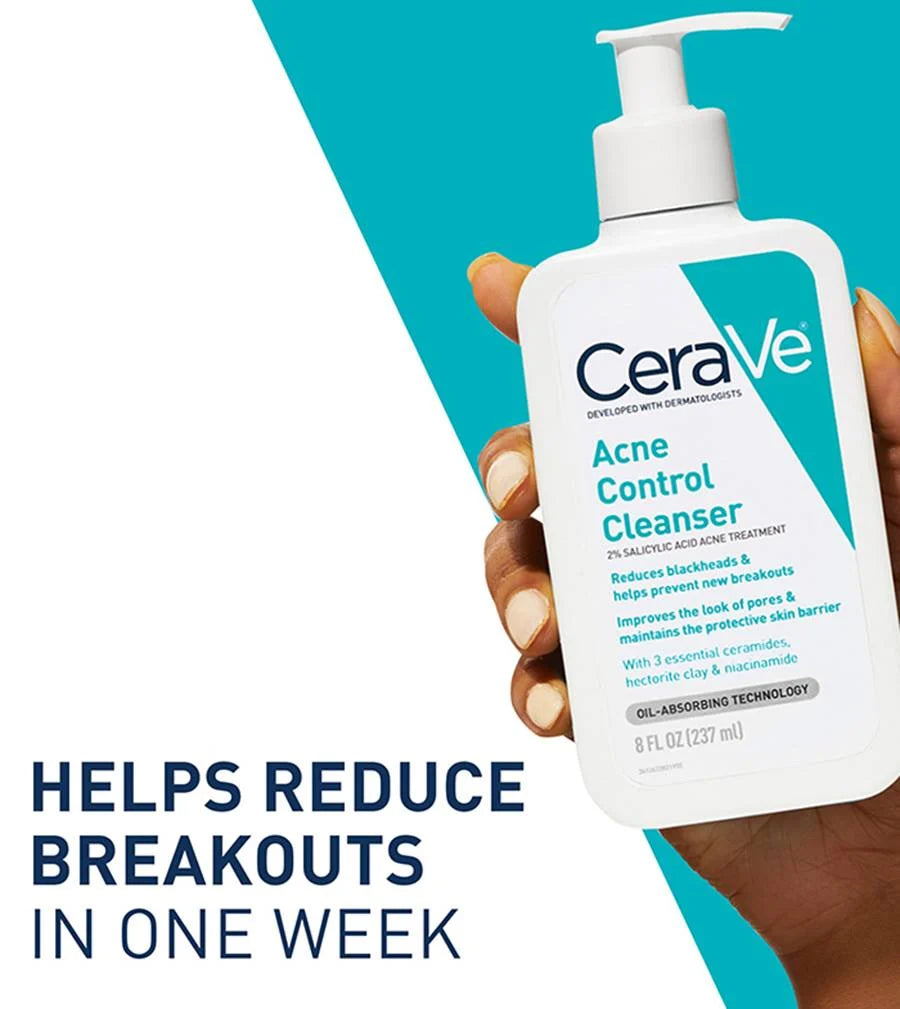 CeraVe Acne Control Cleanser 2% Salicylic Acid – Oil Control Face Wash for Acne & Blackheads