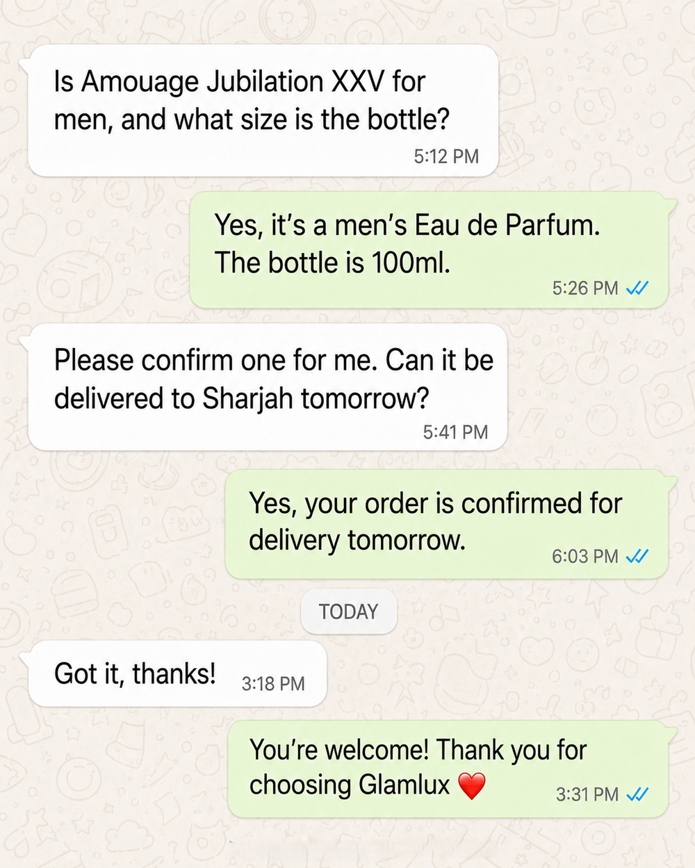 Customer WhatsApp review