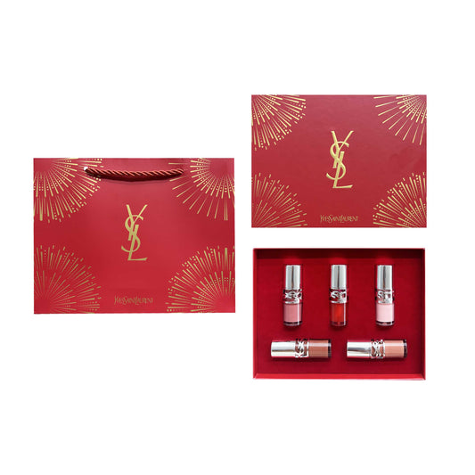 YSL Loveshine Mini Lipgloss Stick Gift Set – 5-Piece Holiday Collection with Gift Box & Bag