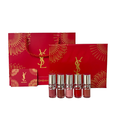 YSL Loveshine Mini Lipgloss Stick Gift Set – 5-Piece Holiday Collection with Gift Box & Bag