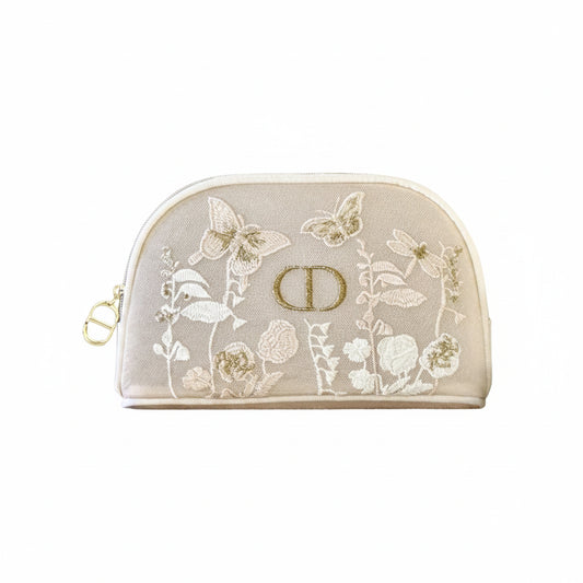 Dior Beauty Embroidered Floral Makeup Pouch – Limited Edition CD Monogram Cosmetic Bag