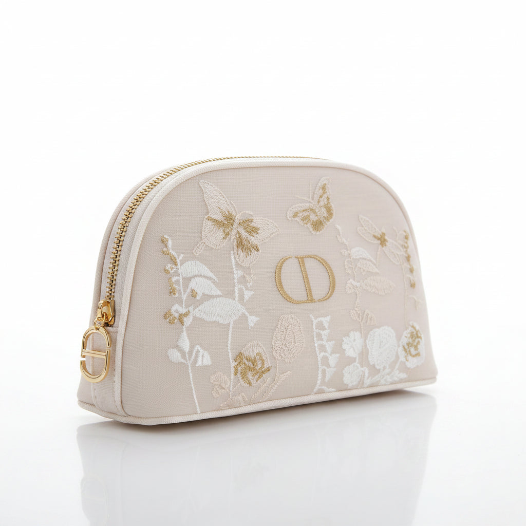 Dior Beauty Embroidered Floral Makeup Pouch – Limited Edition CD Monogram Cosmetic Bag